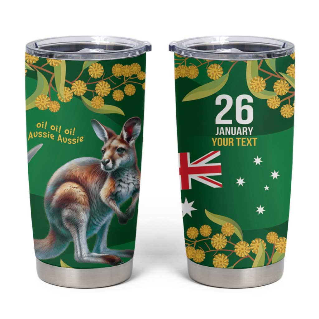 Green Kangaroo and Golden Wattle Personalised Tumbler Cup Happy Australia Day 6 January