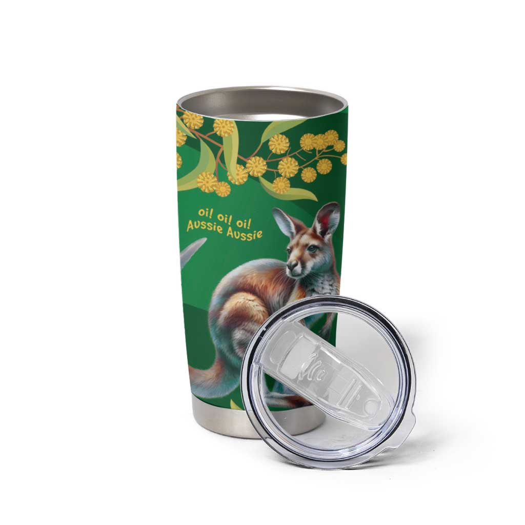 Green Kangaroo and Golden Wattle Personalised Tumbler Cup Happy Australia Day 6 January