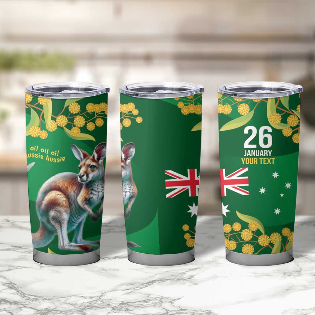 Green Kangaroo and Golden Wattle Personalised Tumbler Cup Happy Australia Day 6 January