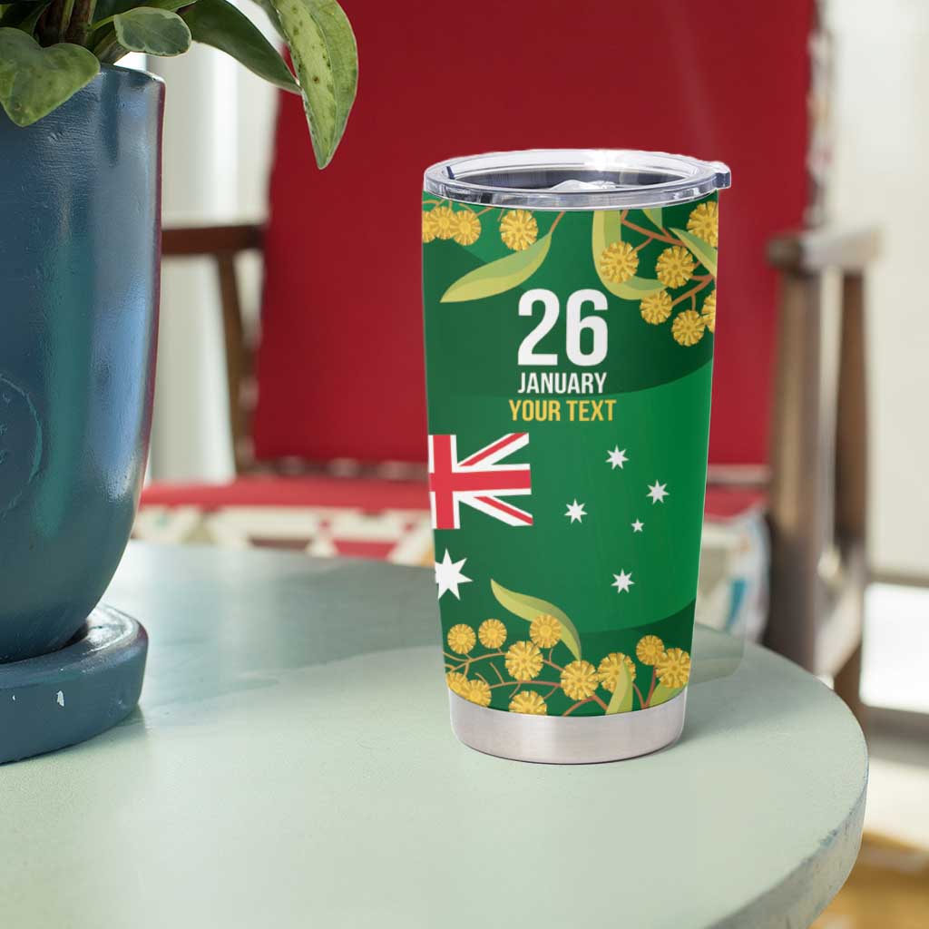 Green Kangaroo and Golden Wattle Personalised Tumbler Cup Happy Australia Day 6 January