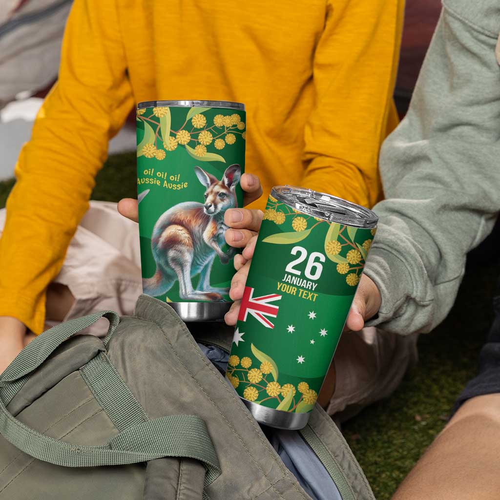 Green Kangaroo and Golden Wattle Personalised Tumbler Cup Happy Australia Day 6 January