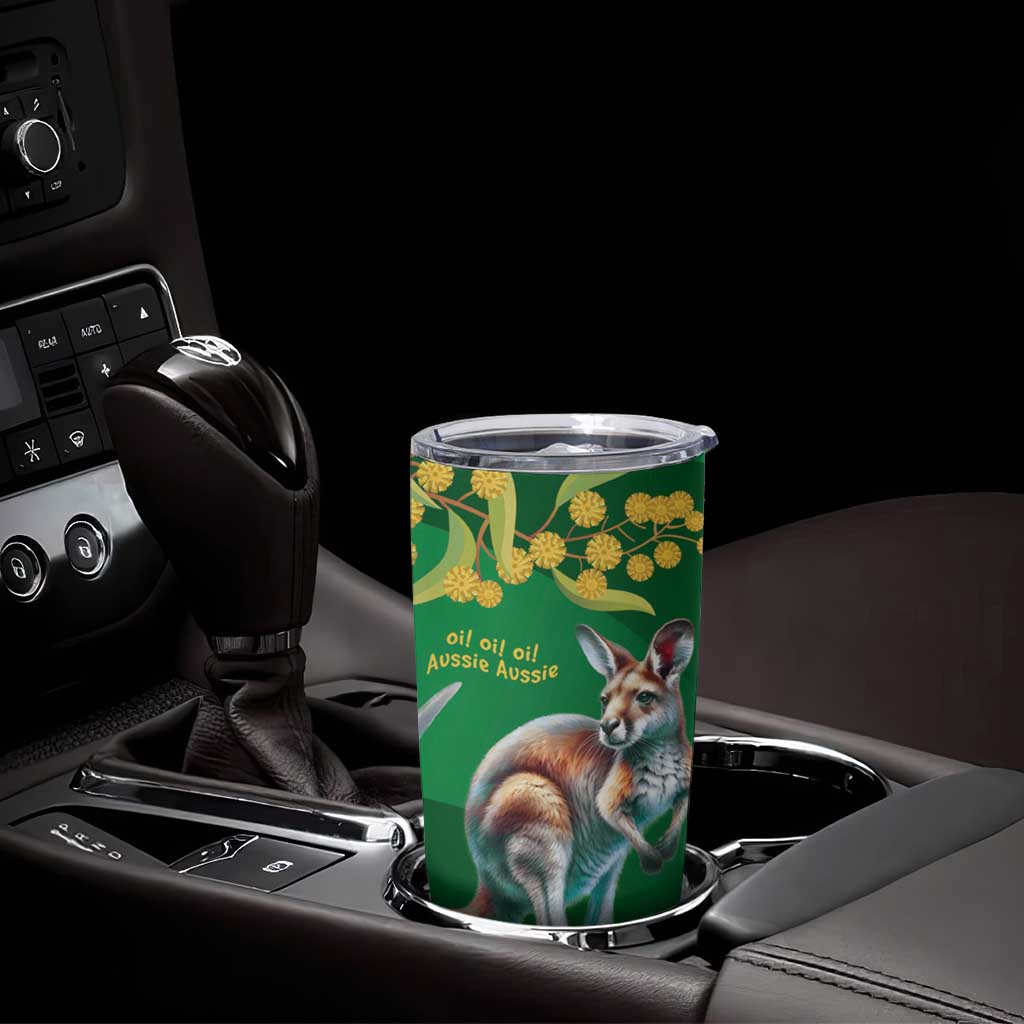 Green Kangaroo and Golden Wattle Personalised Tumbler Cup Happy Australia Day 6 January