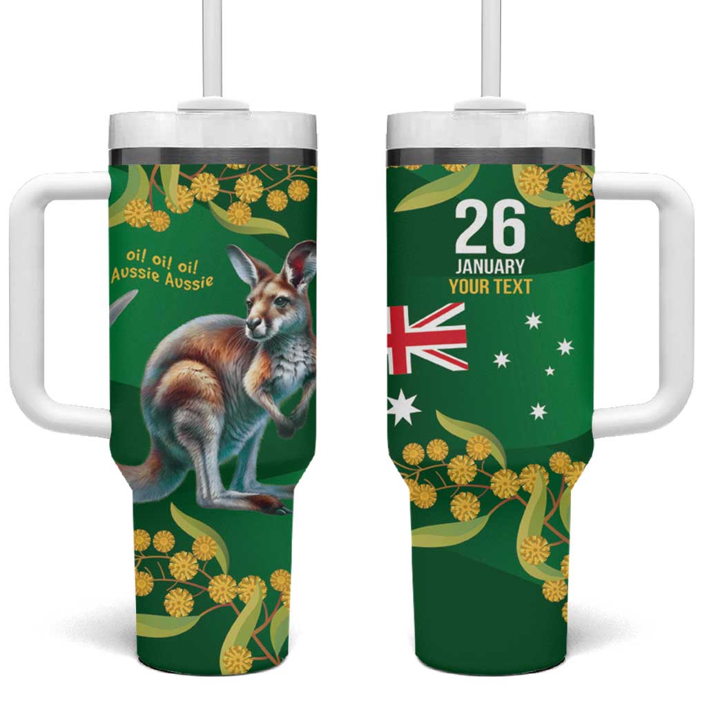 Green Kangaroo and Golden Wattle Personalised Tumbler With Handle Happy Australia Day 6 January