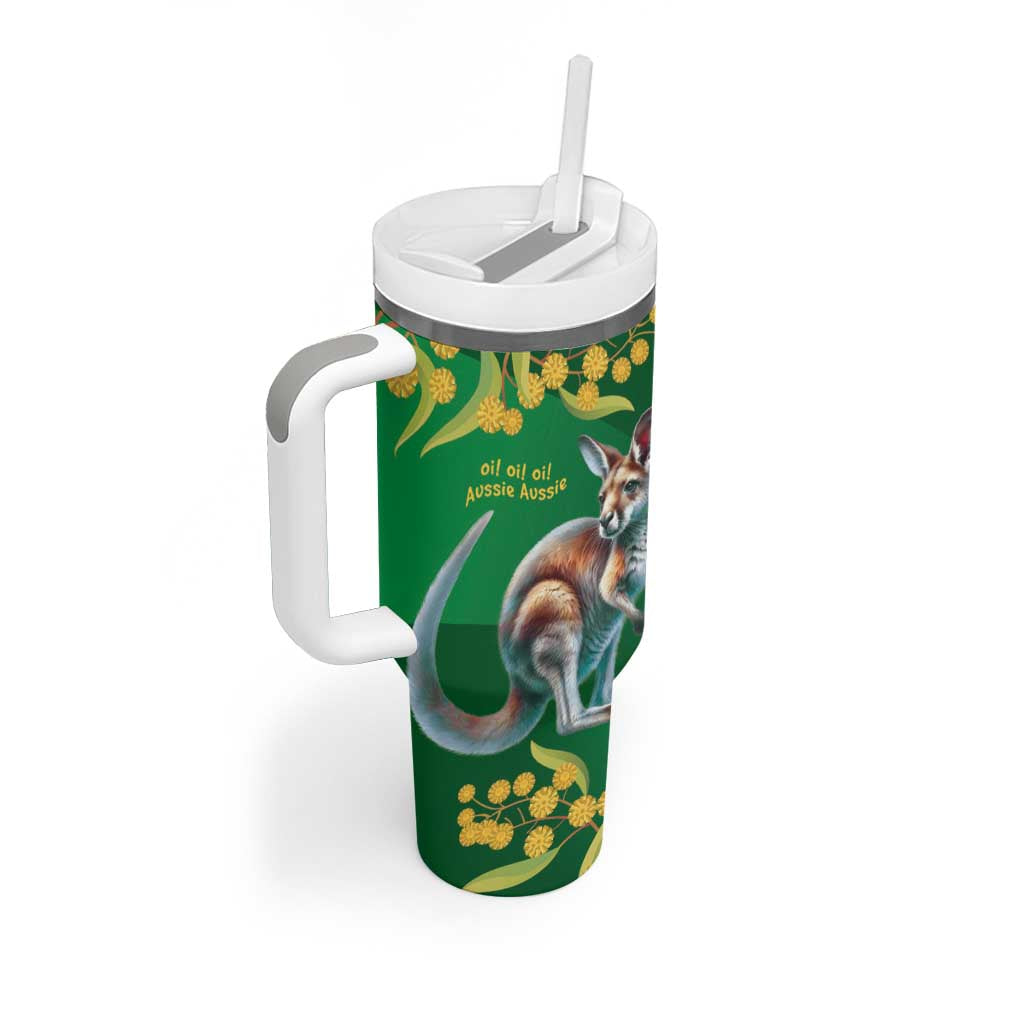 Green Kangaroo and Golden Wattle Personalised Tumbler With Handle Happy Australia Day 6 January