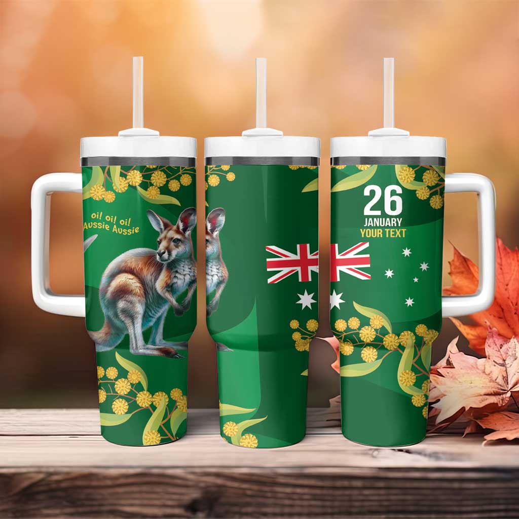 Green Kangaroo and Golden Wattle Personalised Tumbler With Handle Happy Australia Day 6 January