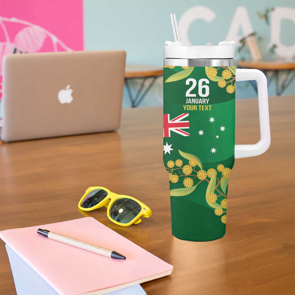 Green Kangaroo and Golden Wattle Personalised Tumbler With Handle Happy Australia Day 6 January