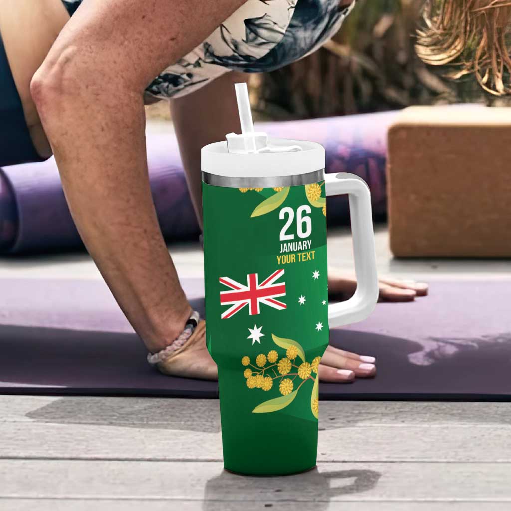 Green Kangaroo and Golden Wattle Personalised Tumbler With Handle Happy Australia Day 6 January