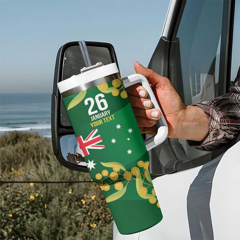 Green Kangaroo and Golden Wattle Personalised Tumbler With Handle Happy Australia Day 6 January