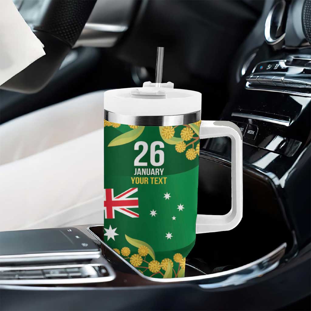 Green Kangaroo and Golden Wattle Personalised Tumbler With Handle Happy Australia Day 6 January