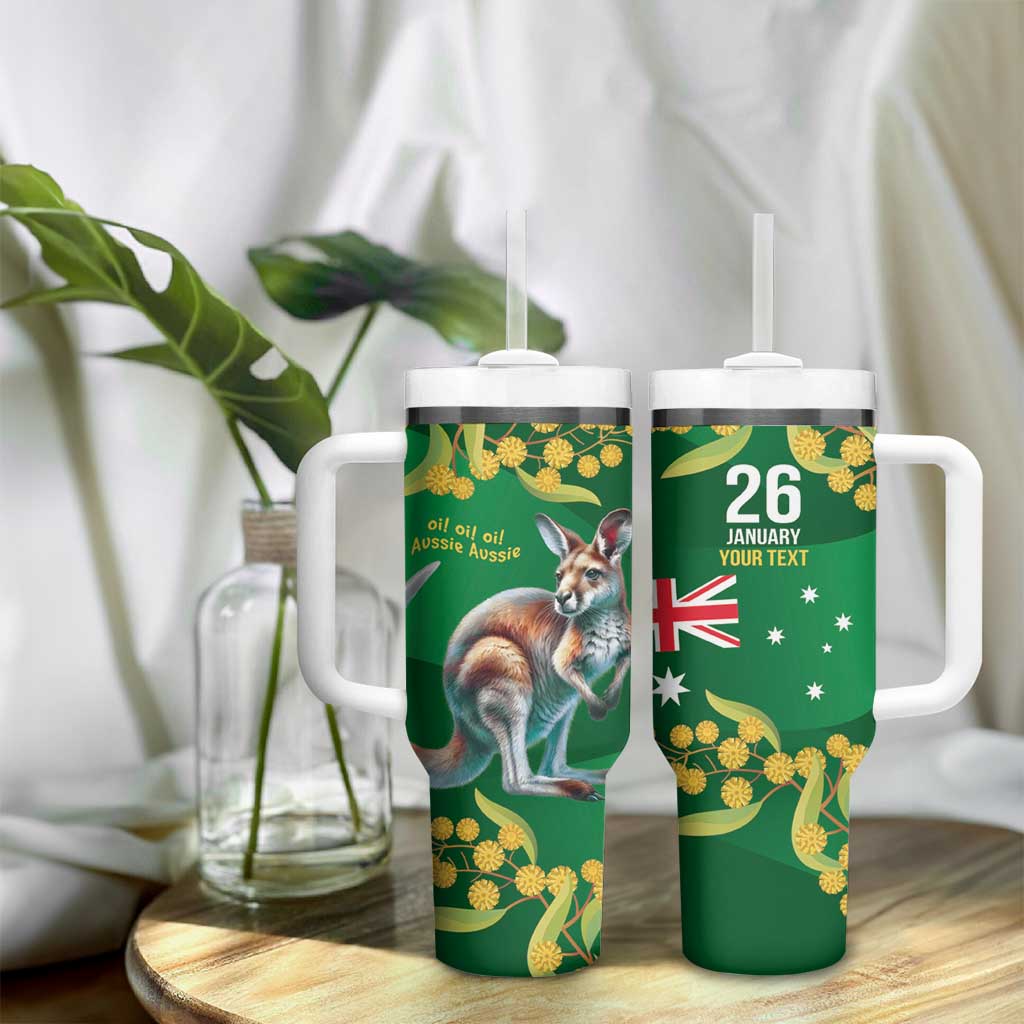 Green Kangaroo and Golden Wattle Personalised Tumbler With Handle Happy Australia Day 6 January