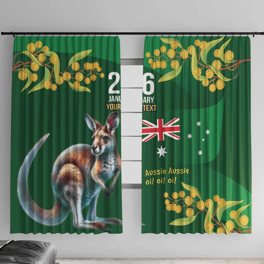 Green Kangaroo and Golden Wattle Personalised Window Curtain Happy Australia Day 6 January