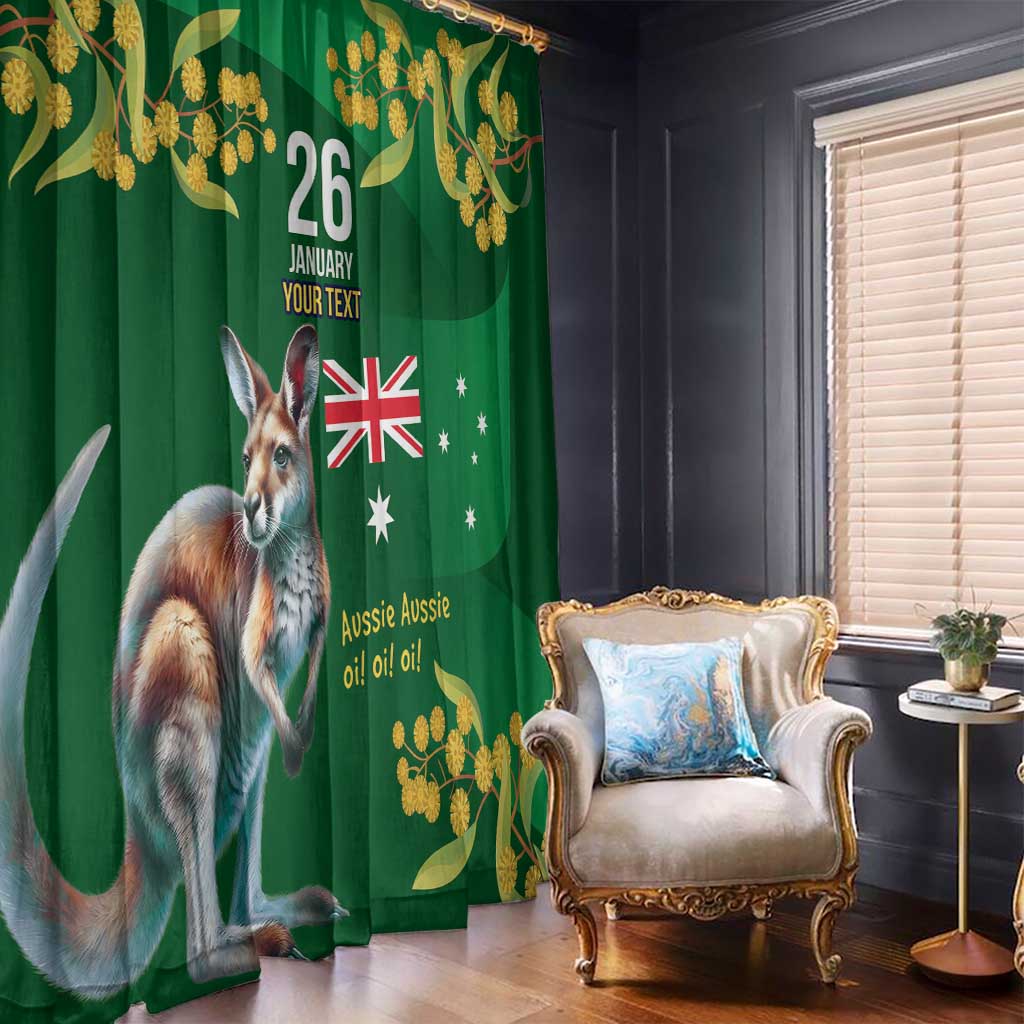 Green Kangaroo and Golden Wattle Personalised Window Curtain Happy Australia Day 6 January