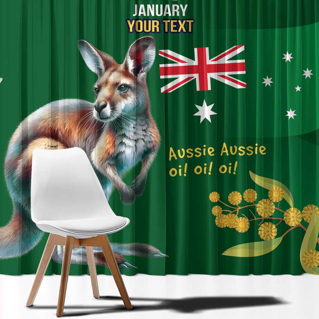 Green Kangaroo and Golden Wattle Personalised Window Curtain Happy Australia Day 6 January