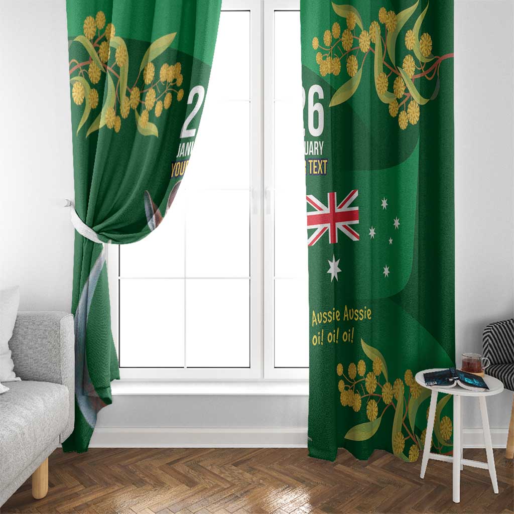 Green Kangaroo and Golden Wattle Personalised Window Curtain Happy Australia Day 6 January