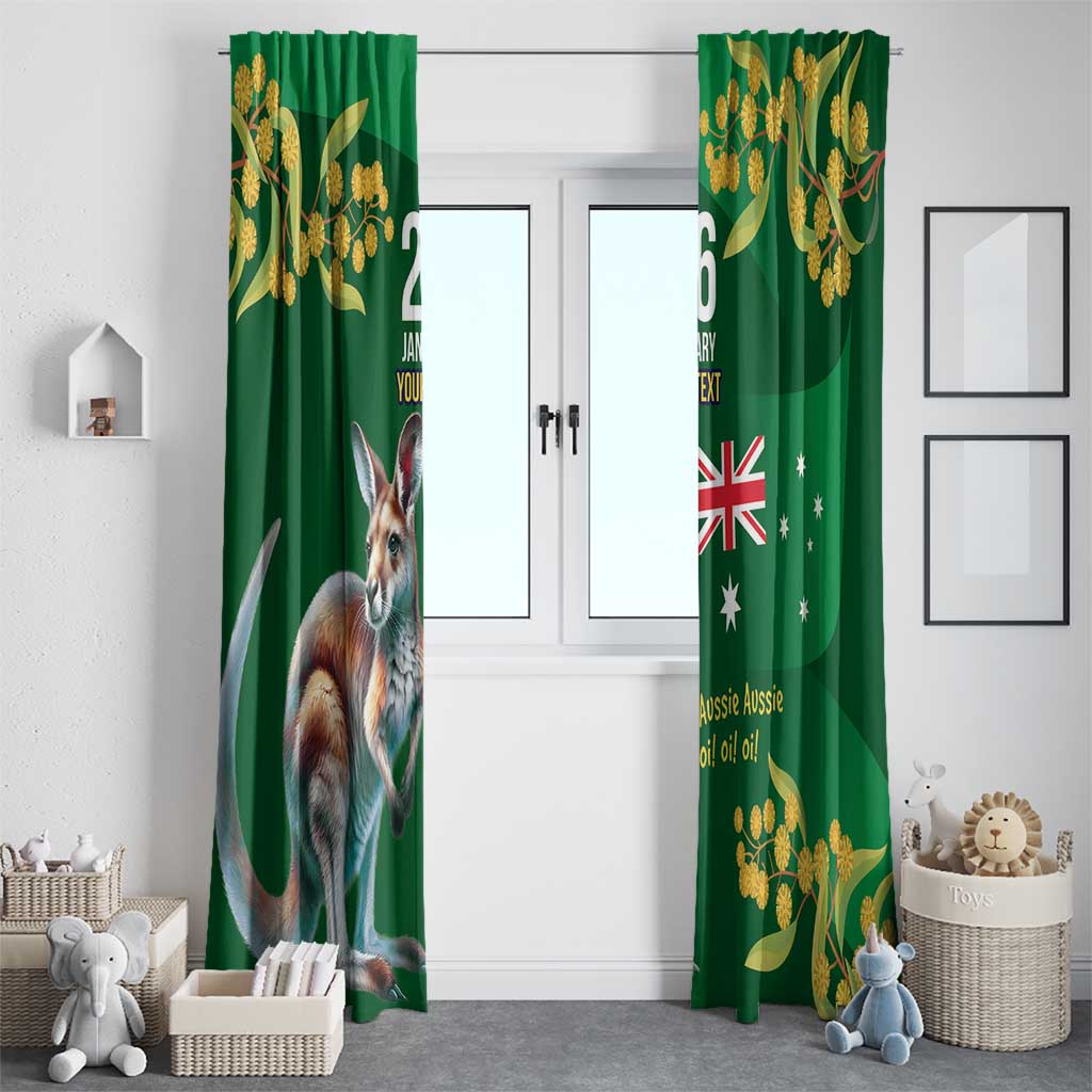 Green Kangaroo and Golden Wattle Personalised Window Curtain Happy Australia Day 6 January