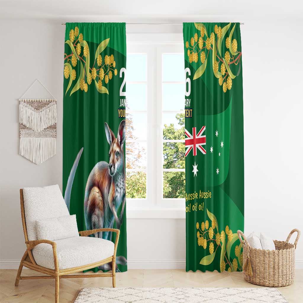 Green Kangaroo and Golden Wattle Personalised Window Curtain Happy Australia Day 6 January