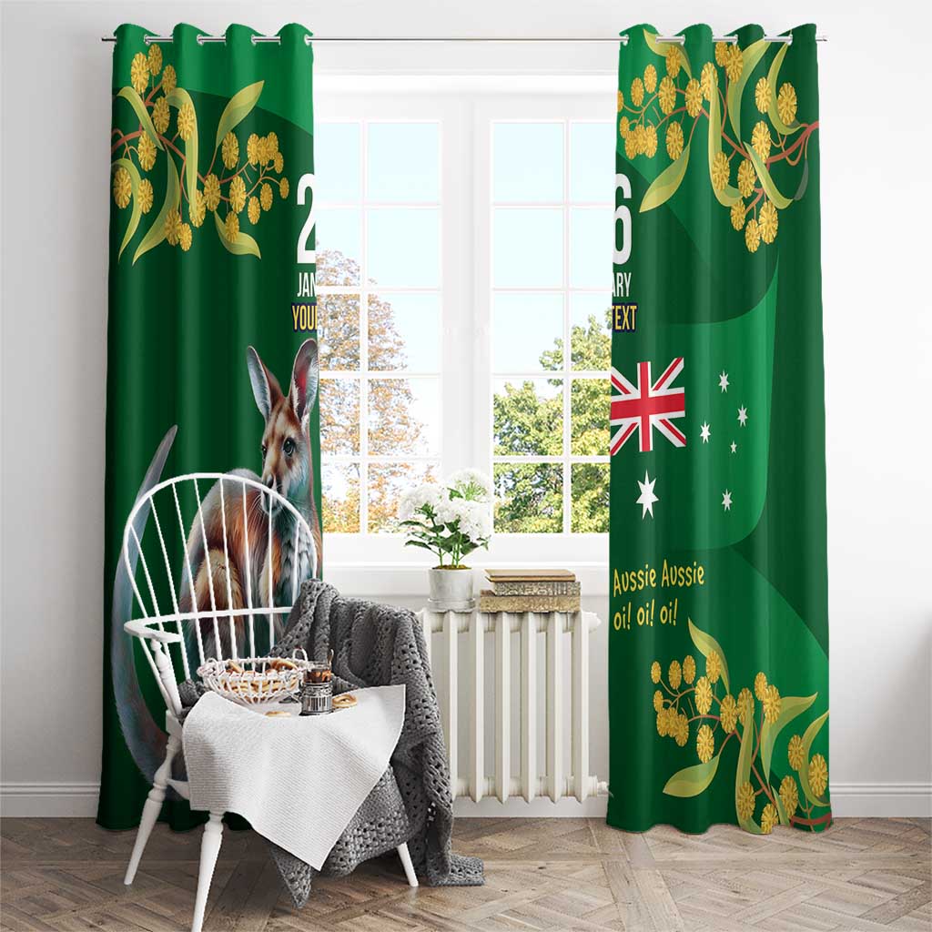 Green Kangaroo and Golden Wattle Personalised Window Curtain Happy Australia Day 6 January