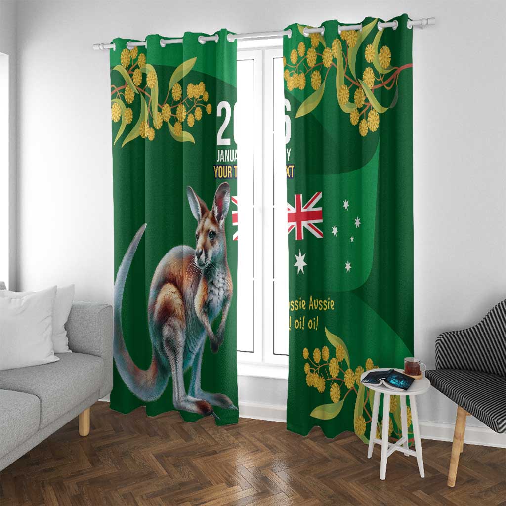 Green Kangaroo and Golden Wattle Personalised Window Curtain Happy Australia Day 6 January