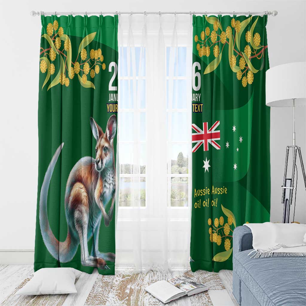 Green Kangaroo and Golden Wattle Personalised Window Curtain Happy Australia Day 6 January