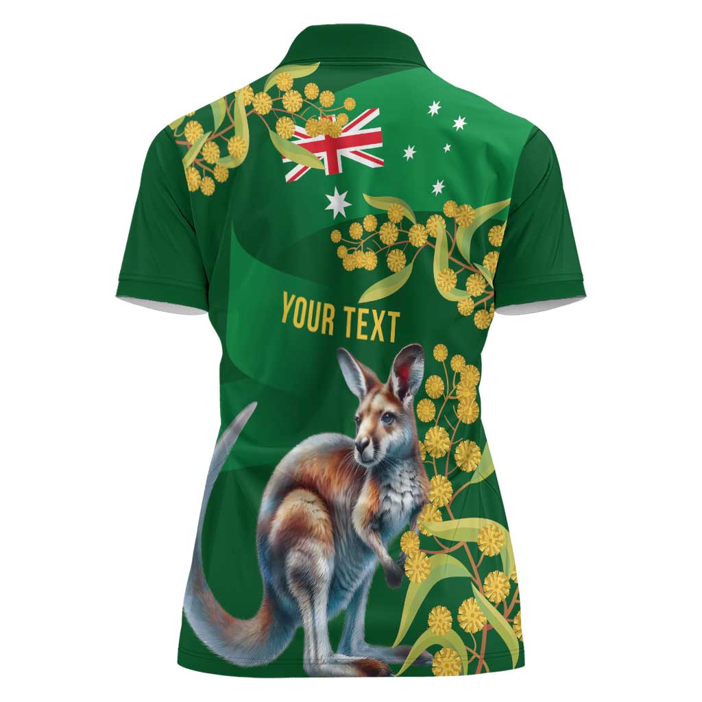 Green Kangaroo and Golden Wattle Personalised Women Polo Shirt Happy Australia Day 6 January - Vibe Hoodie Shop