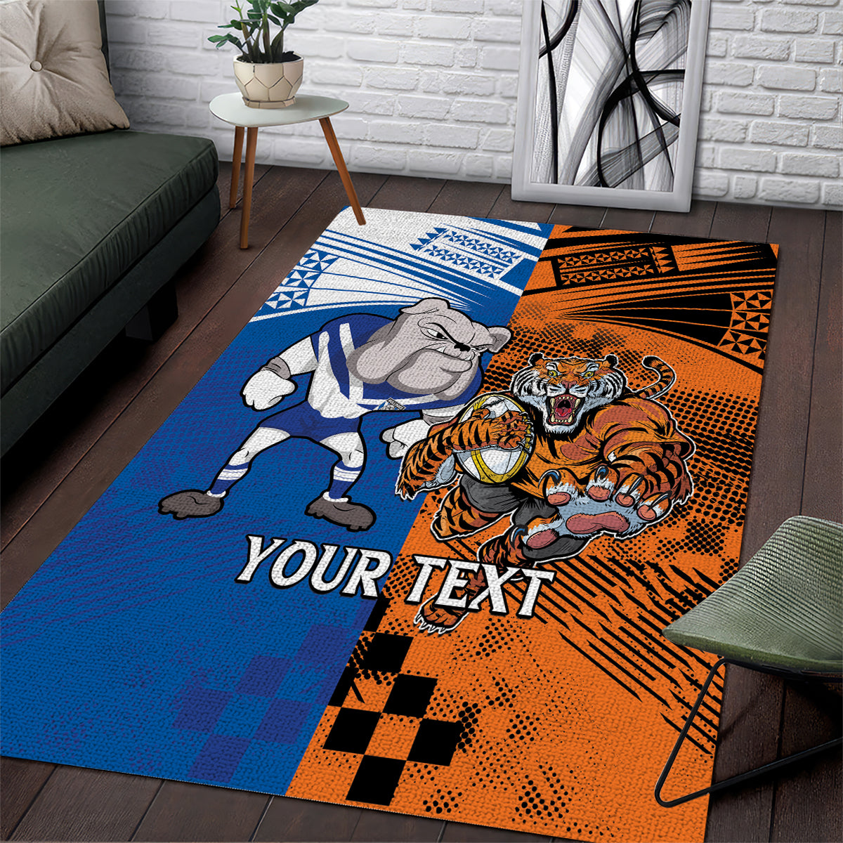 Custom Bulldogs and Tigers Area Rug Rugby Mascot With Sporty Style - Vibe Hoodie Shop