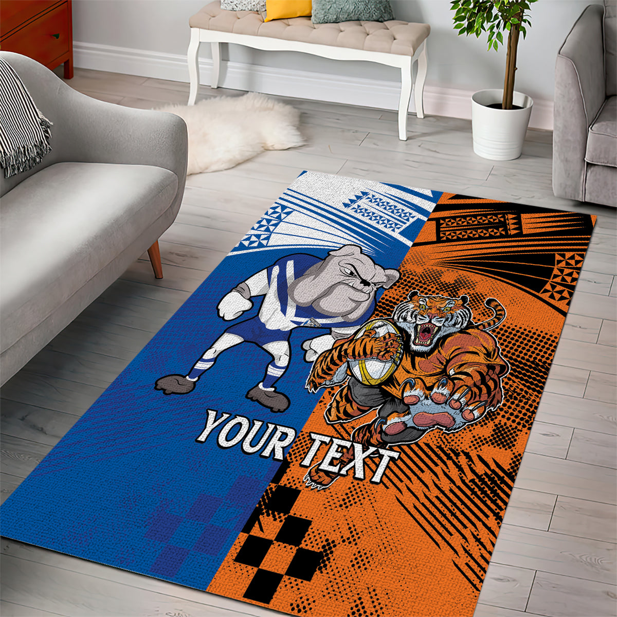 Custom Bulldogs and Tigers Area Rug Rugby Mascot With Sporty Style - Vibe Hoodie Shop