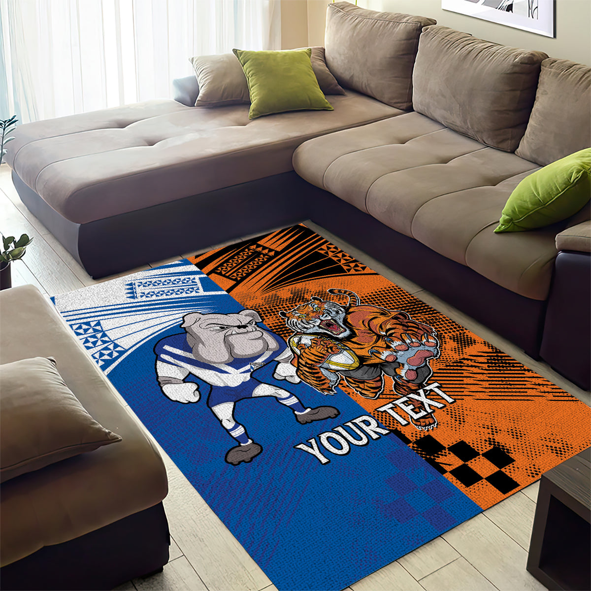 Custom Bulldogs and Tigers Area Rug Rugby Mascot With Sporty Style - Vibe Hoodie Shop