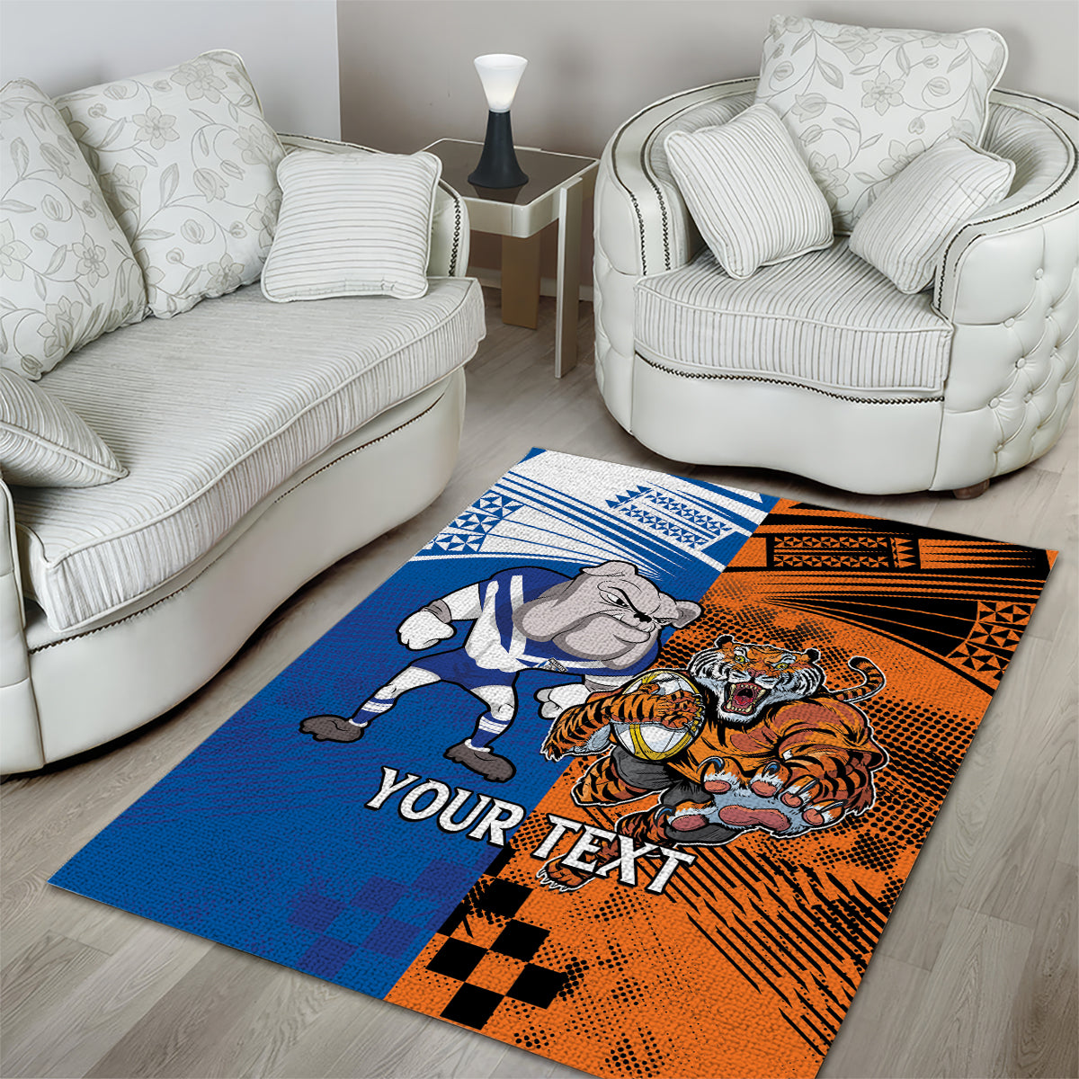 Custom Bulldogs and Tigers Area Rug Rugby Mascot With Sporty Style - Vibe Hoodie Shop