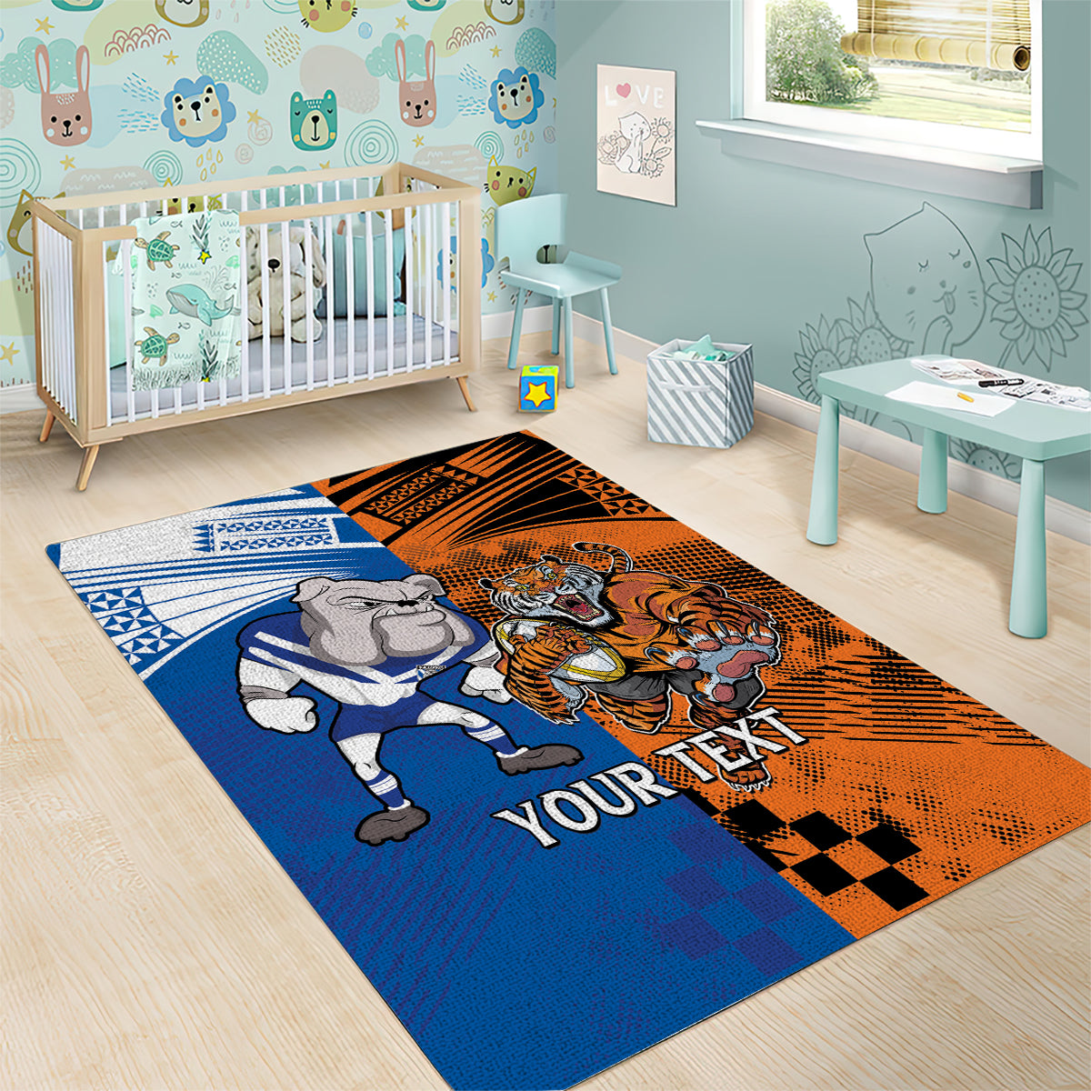 Custom Bulldogs and Tigers Area Rug Rugby Mascot With Sporty Style - Vibe Hoodie Shop