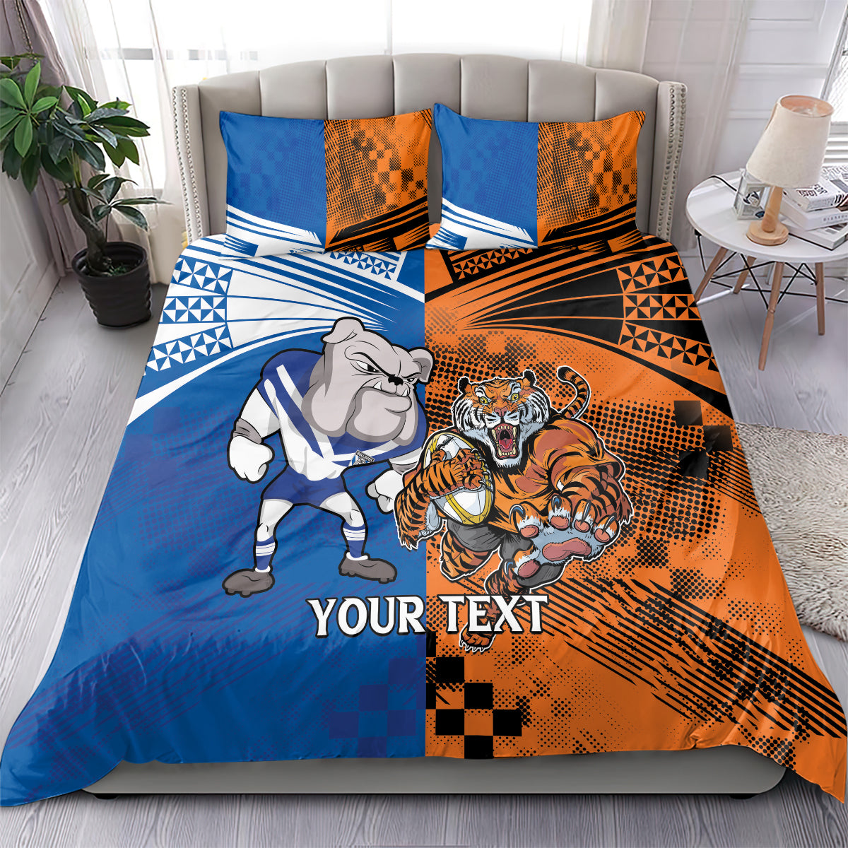 Custom Bulldogs and Tigers Bedding Set Rugby Mascot With Sporty Style - Vibe Hoodie Shop