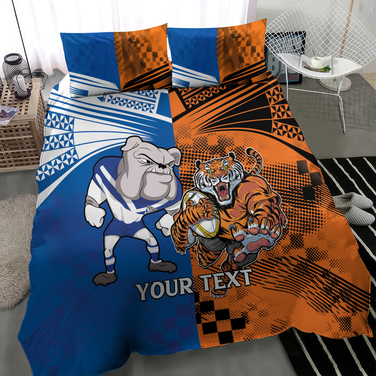 Custom Bulldogs and Tigers Bedding Set Rugby Mascot With Sporty Style - Vibe Hoodie Shop