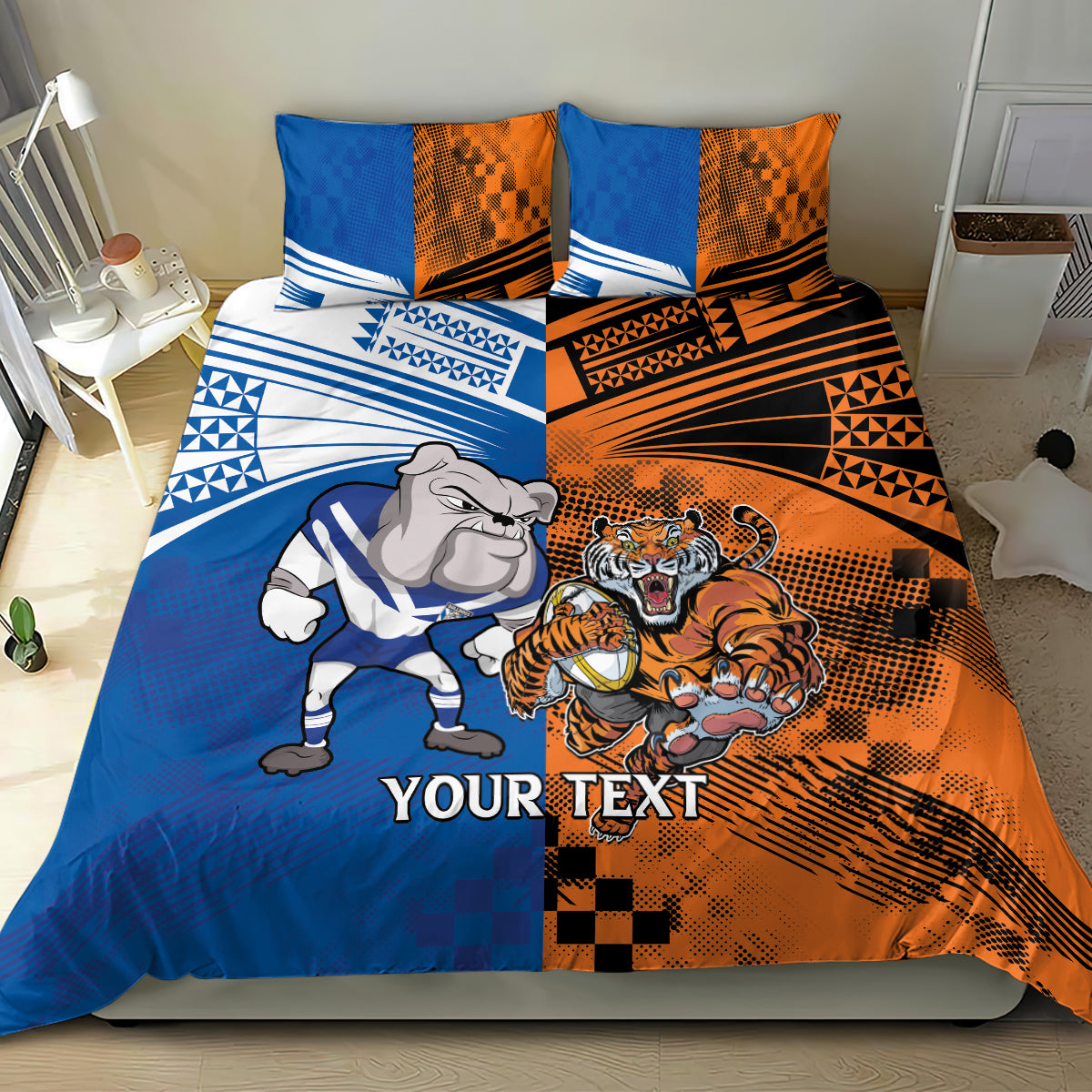 Custom Bulldogs and Tigers Bedding Set Rugby Mascot With Sporty Style - Vibe Hoodie Shop
