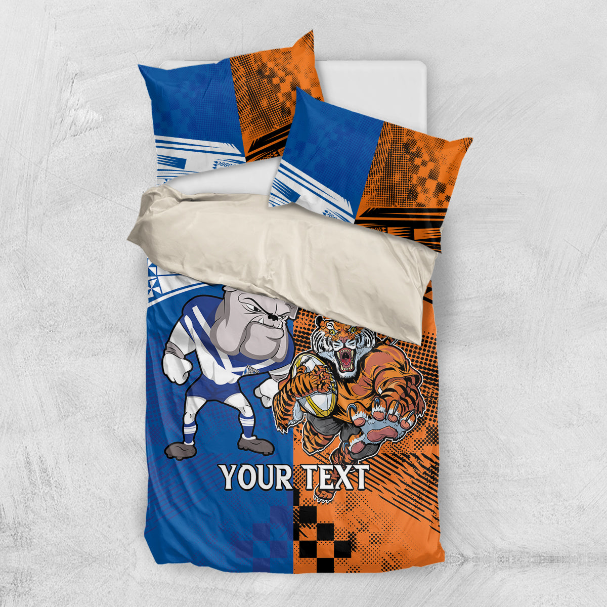 Custom Bulldogs and Tigers Bedding Set Rugby Mascot With Sporty Style - Vibe Hoodie Shop