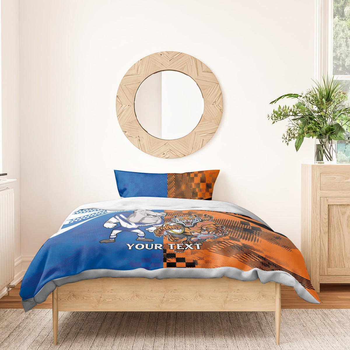 Custom Bulldogs and Tigers Bedding Set Rugby Mascot With Sporty Style - Vibe Hoodie Shop