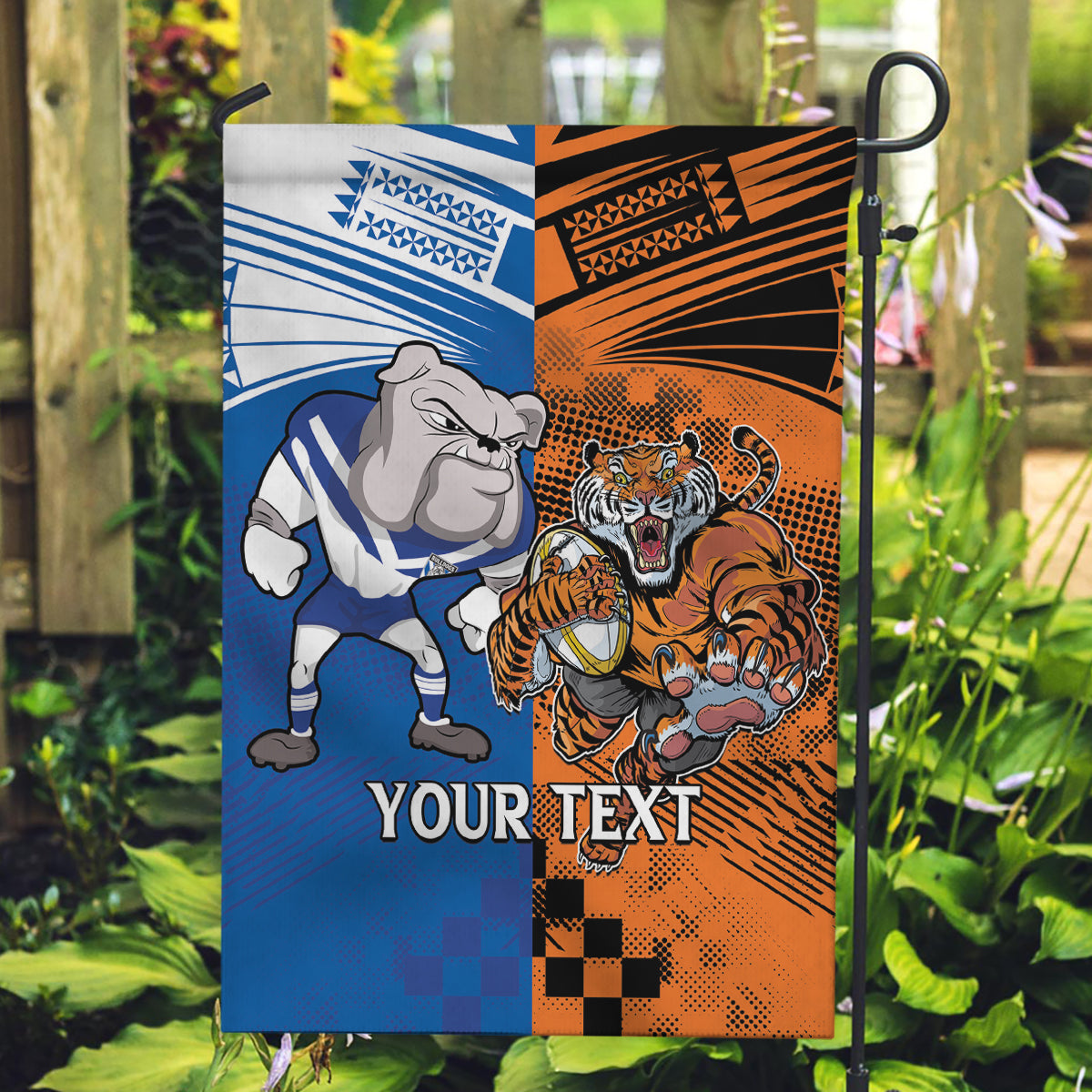 Custom Bulldogs and Tigers Garden Flag Rugby Mascot With Sporty Style - Vibe Hoodie Shop