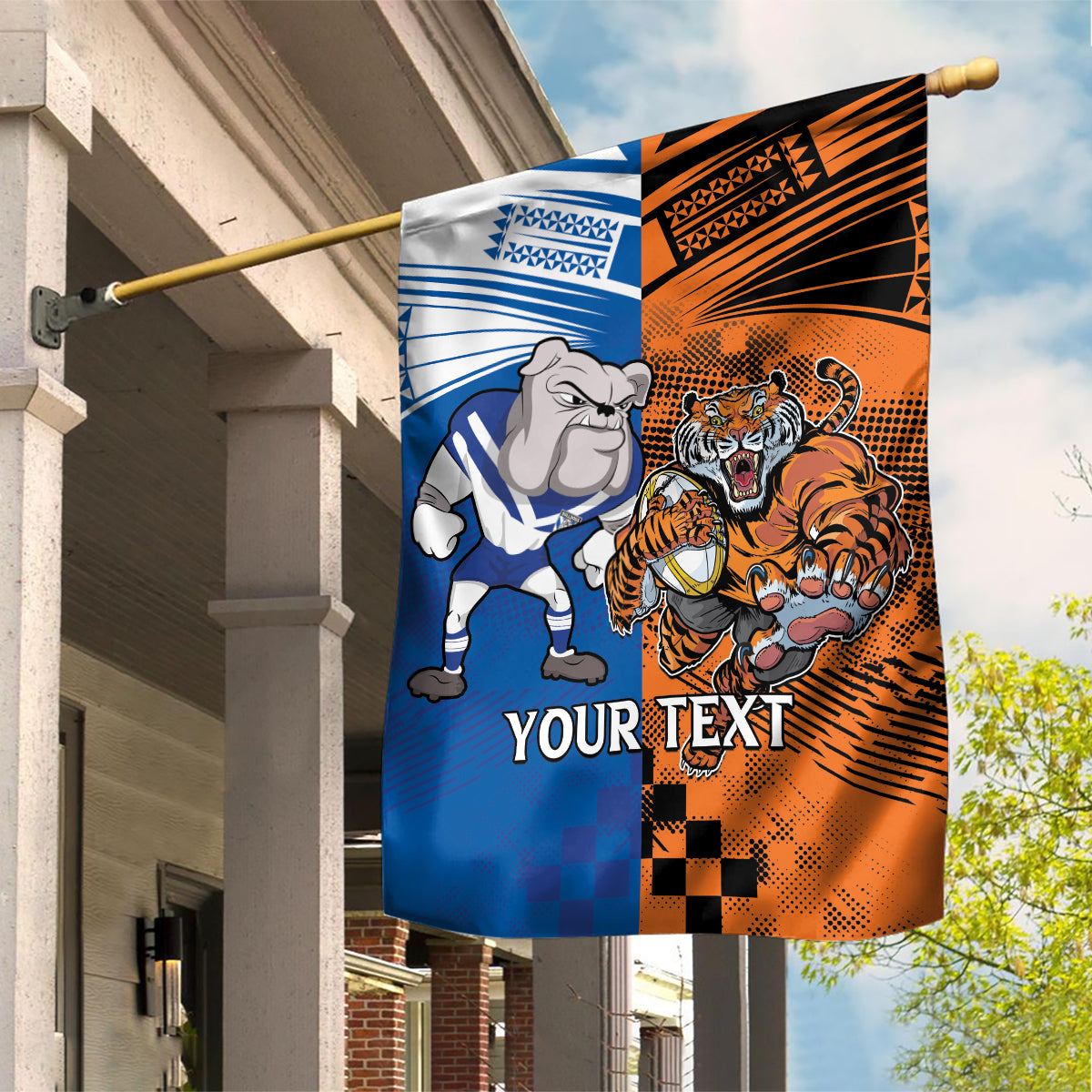 Custom Bulldogs and Tigers Garden Flag Rugby Mascot With Sporty Style - Vibe Hoodie Shop