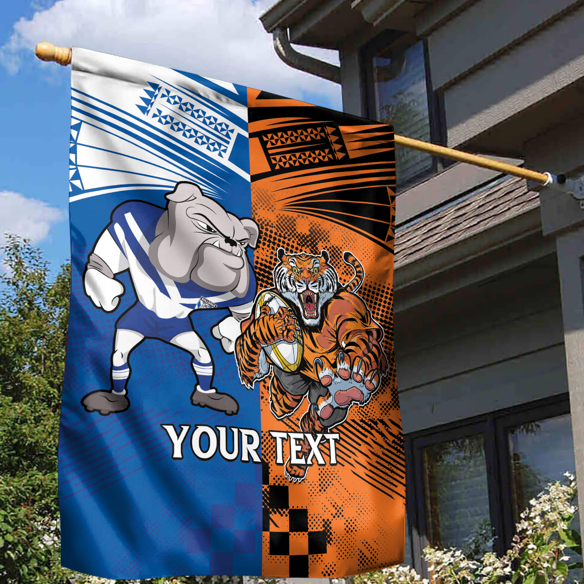 Custom Bulldogs and Tigers Garden Flag Rugby Mascot With Sporty Style - Vibe Hoodie Shop