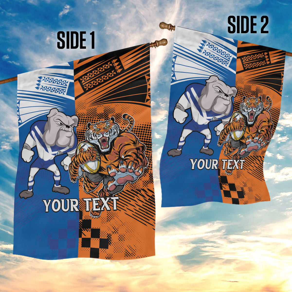 Custom Bulldogs and Tigers Garden Flag Rugby Mascot With Sporty Style - Vibe Hoodie Shop