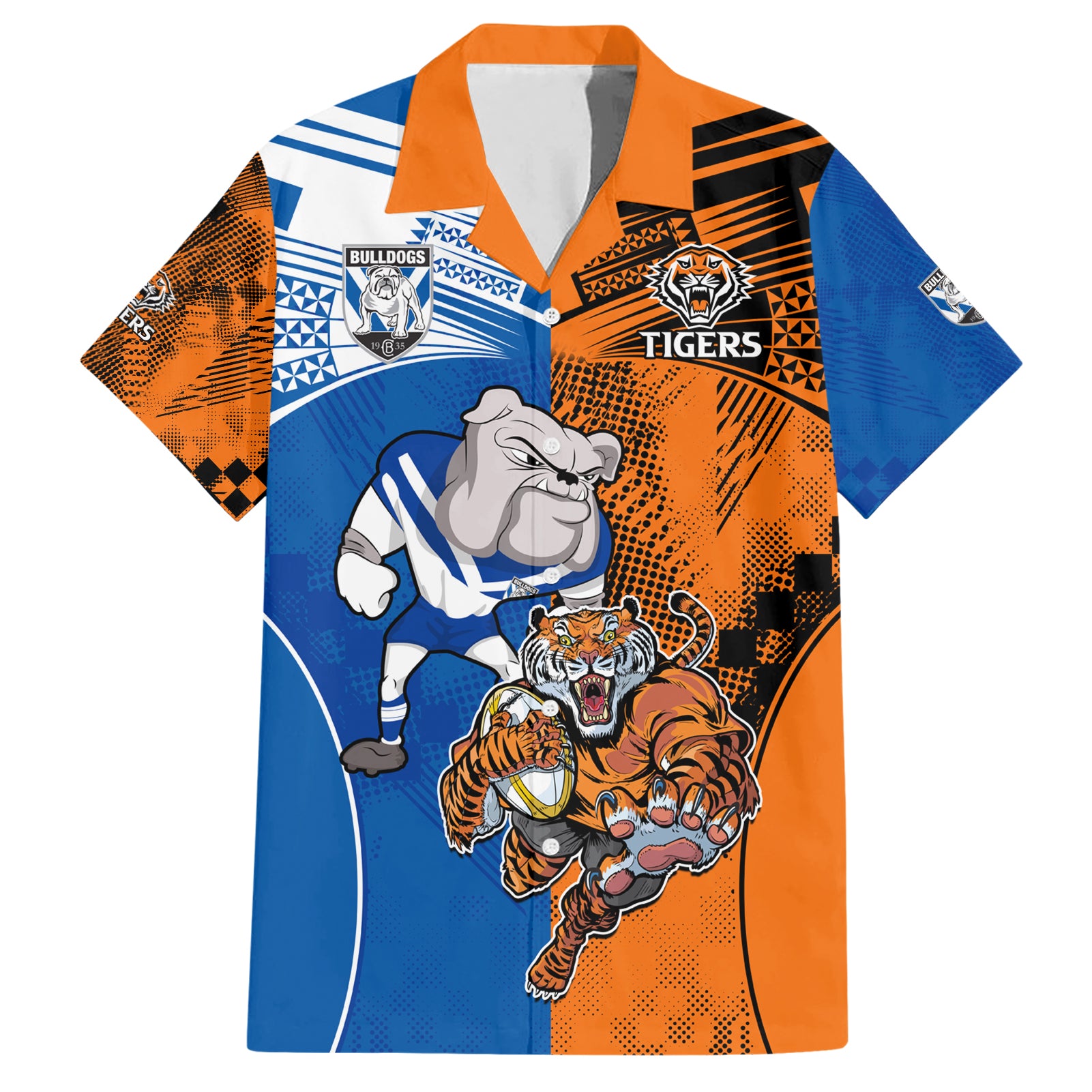 Custom Bulldogs and Tigers Hawaiian Shirt Rugby Mascot With Sporty Style - Vibe Hoodie Shop