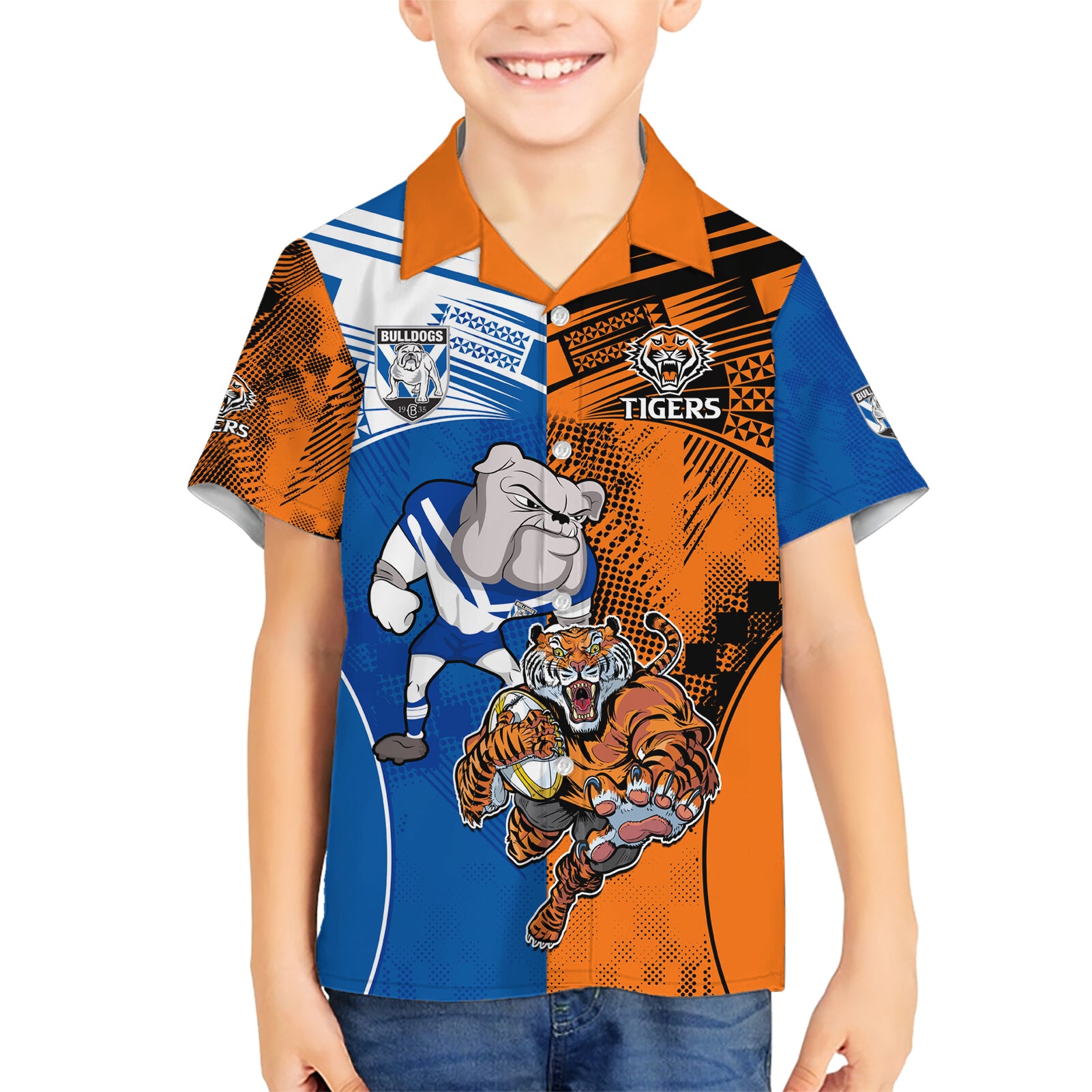 Custom Bulldogs and Tigers Hawaiian Shirt Rugby Mascot With Sporty Style - Vibe Hoodie Shop