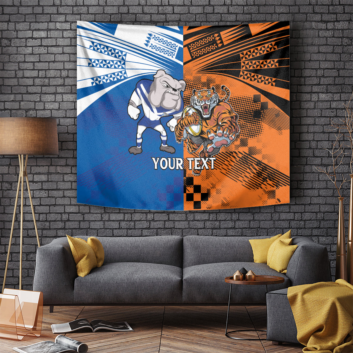 Custom Bulldogs and Tigers Tapestry Rugby Mascot With Sporty Style - Vibe Hoodie Shop