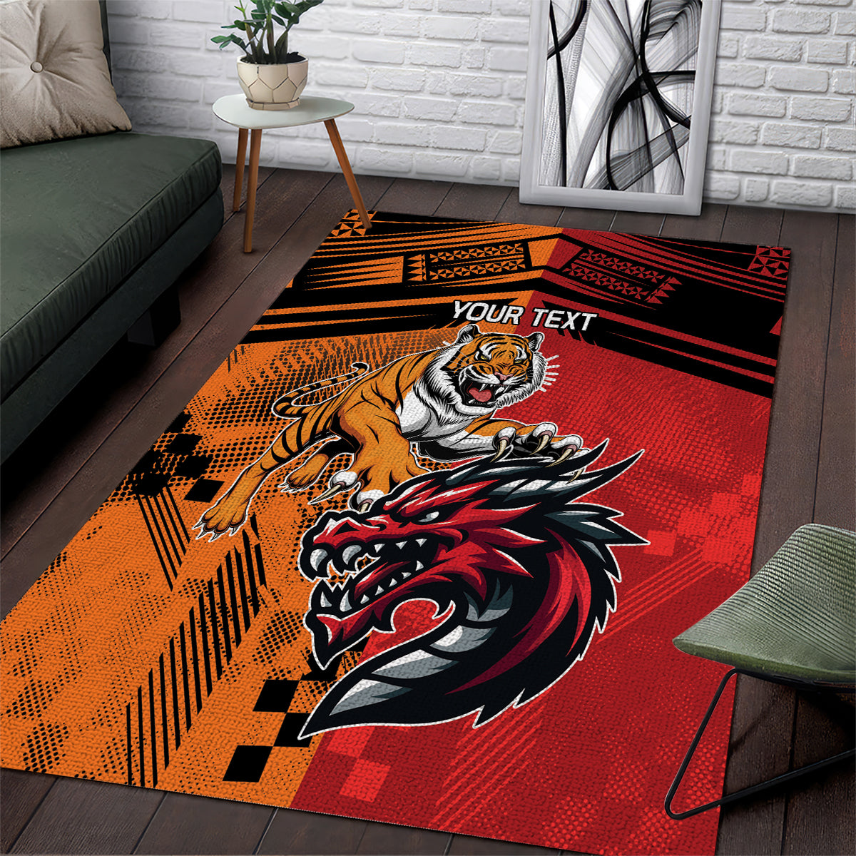 Custom Dragons and Tigers Area Rug Rugby Mascot With Sporty Style - Vibe Hoodie Shop