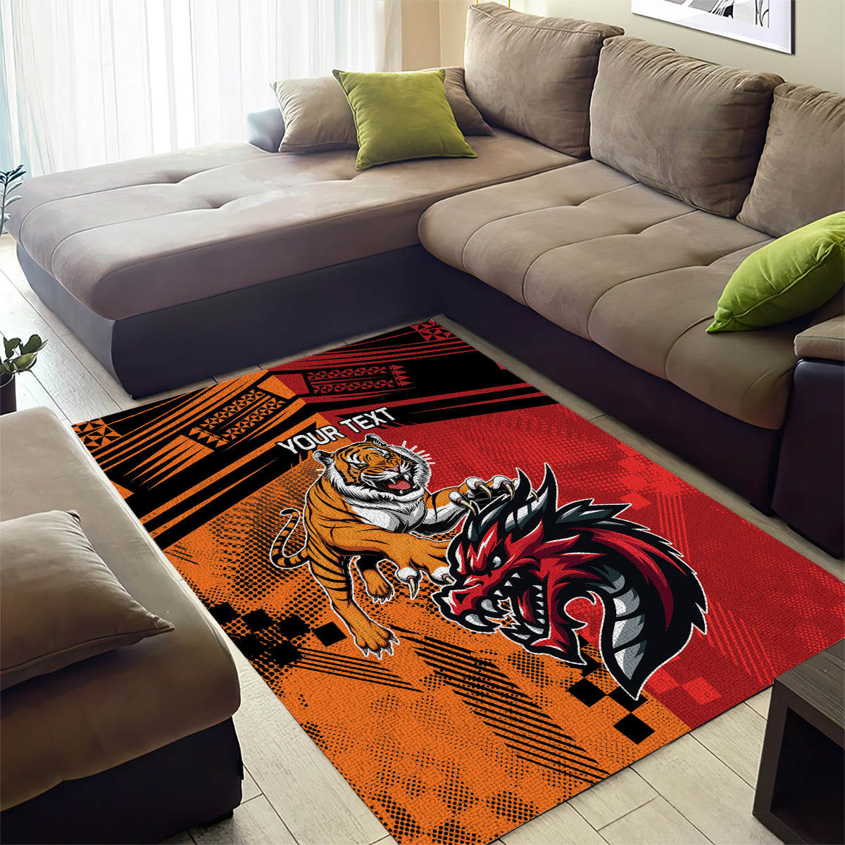 Custom Dragons and Tigers Area Rug Rugby Mascot With Sporty Style - Vibe Hoodie Shop