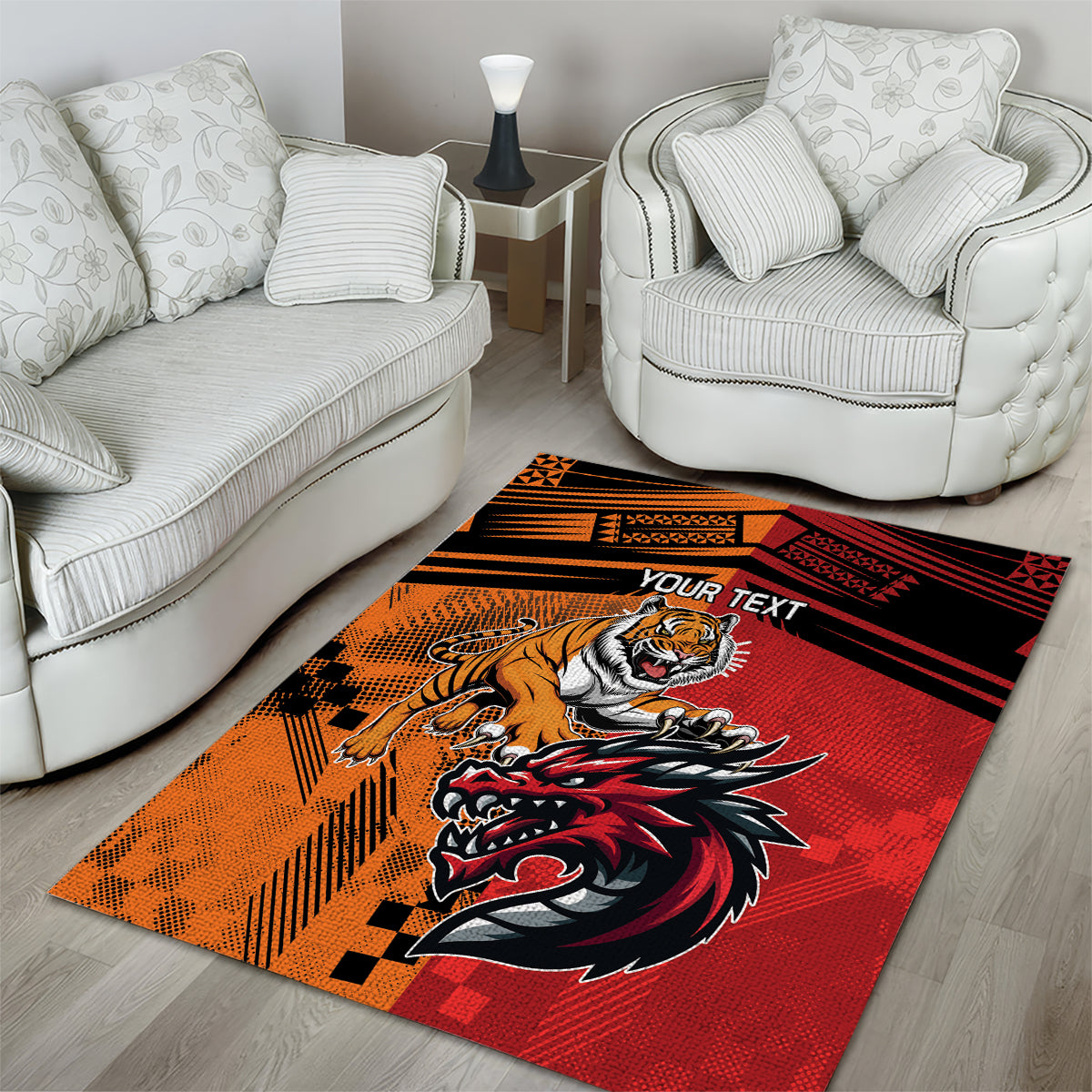 Custom Dragons and Tigers Area Rug Rugby Mascot With Sporty Style - Vibe Hoodie Shop