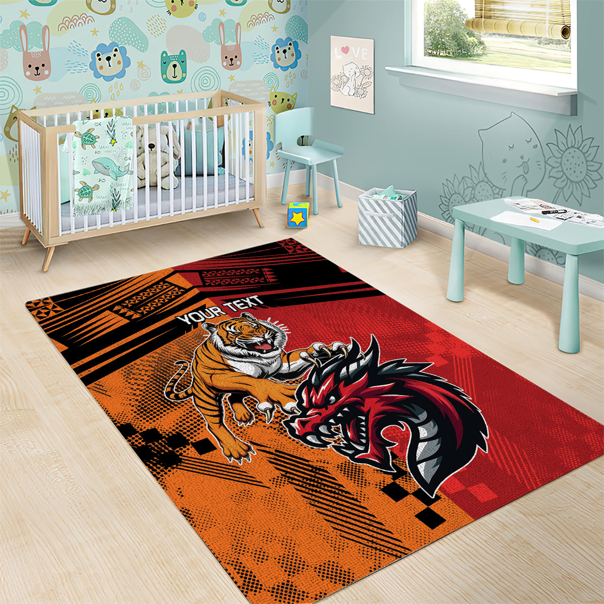 Custom Dragons and Tigers Area Rug Rugby Mascot With Sporty Style - Vibe Hoodie Shop