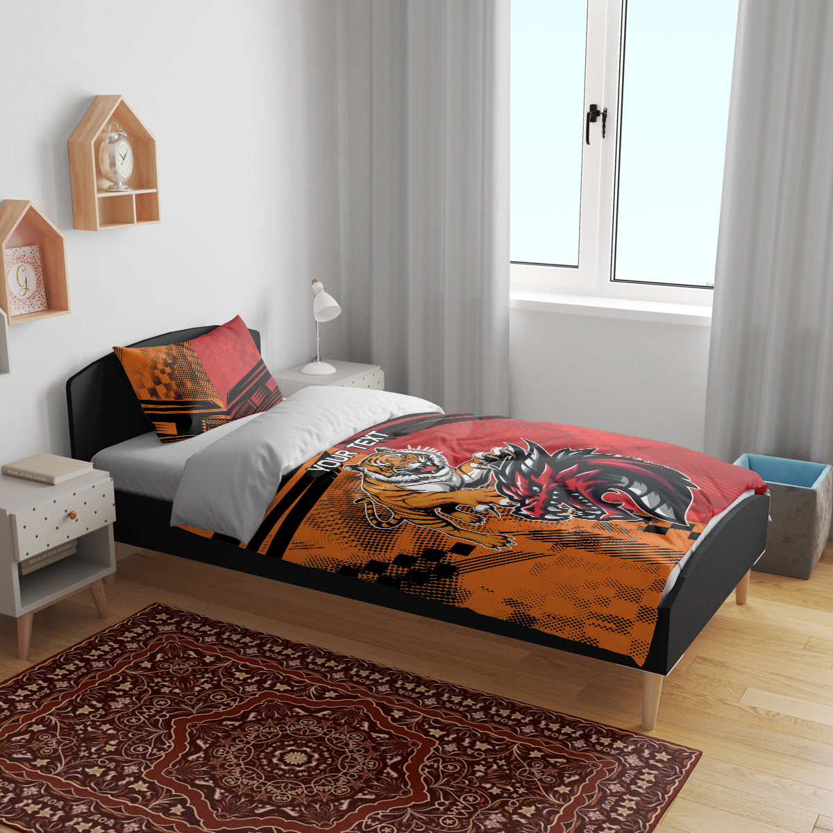 Custom Dragons and Tigers Bedding Set Rugby Mascot With Sporty Style - Vibe Hoodie Shop