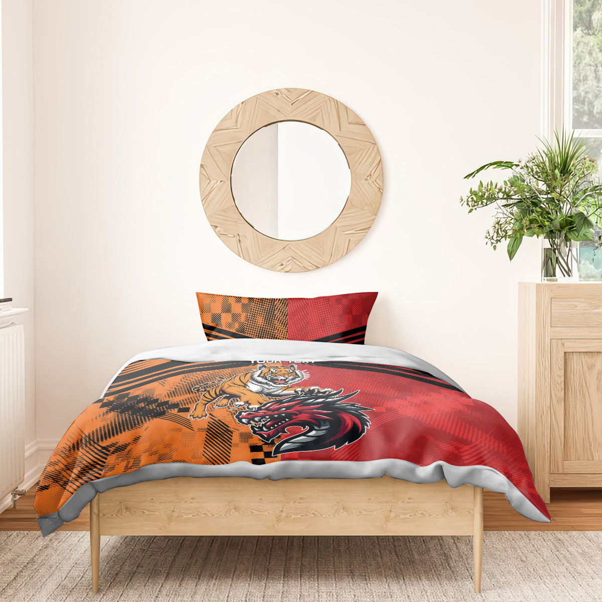 Custom Dragons and Tigers Bedding Set Rugby Mascot With Sporty Style - Vibe Hoodie Shop