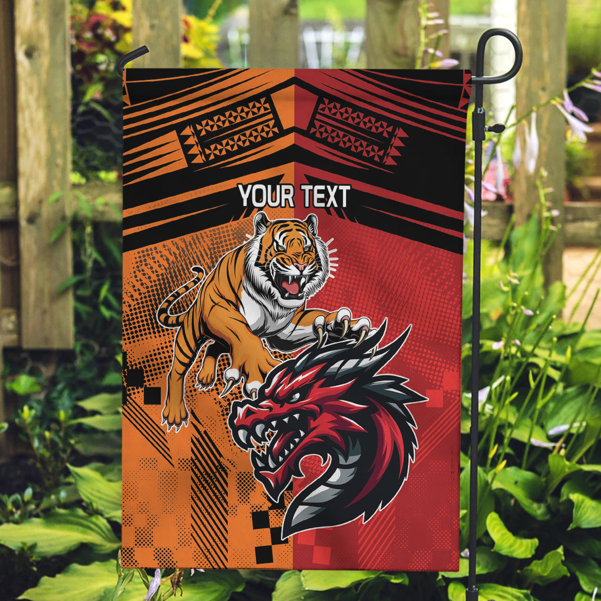 Custom Dragons and Tigers Garden Flag Rugby Mascot With Sporty Style - Vibe Hoodie Shop