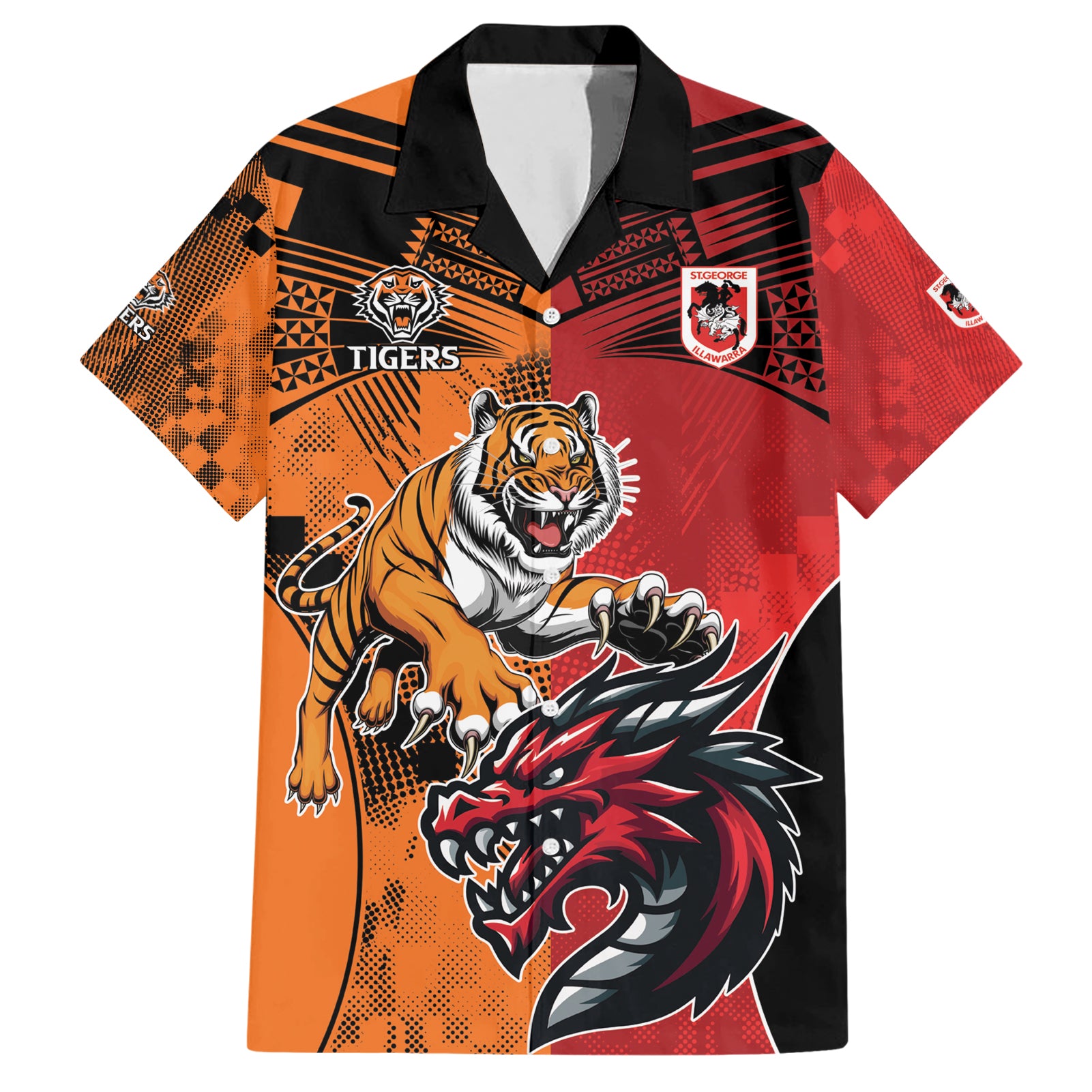 Custom Dragons and Tigers Hawaiian Shirt Rugby Mascot With Sporty Style - Vibe Hoodie Shop