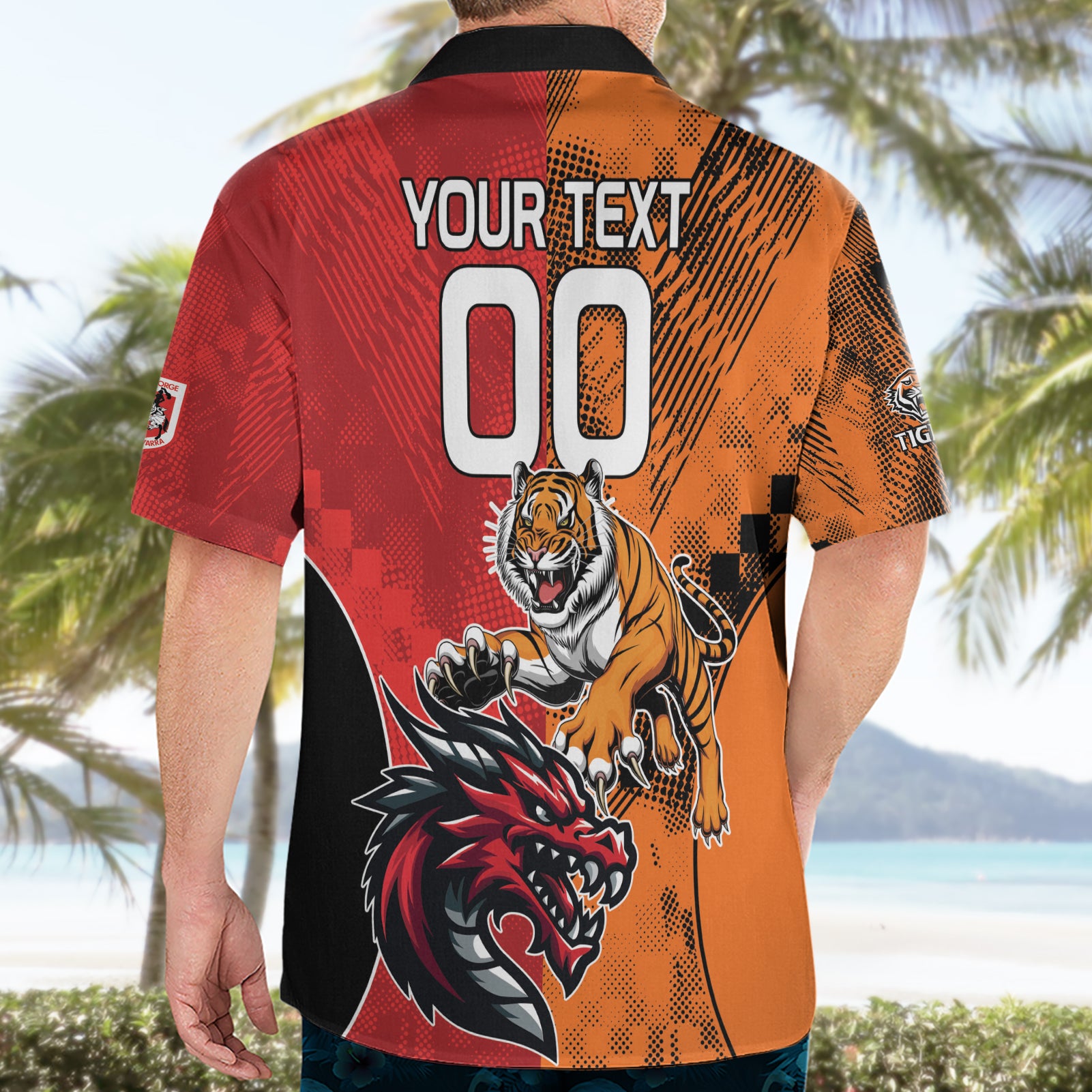 Custom Dragons and Tigers Hawaiian Shirt Rugby Mascot With Sporty Style - Vibe Hoodie Shop